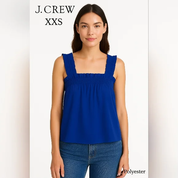 J. Crew Women's Blue Smocked Tank Top Polyester Size XXS - Picture 1 of 8
